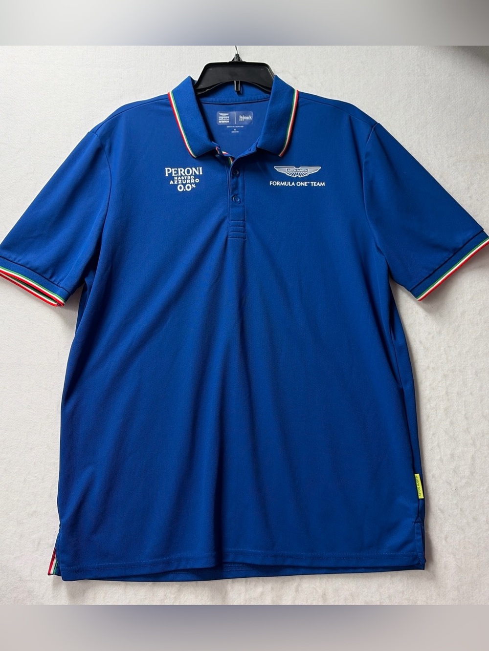 ASTON MARTIN Cognizant Formula One Team Armco Peroni Blue Collared Shirt Men XL